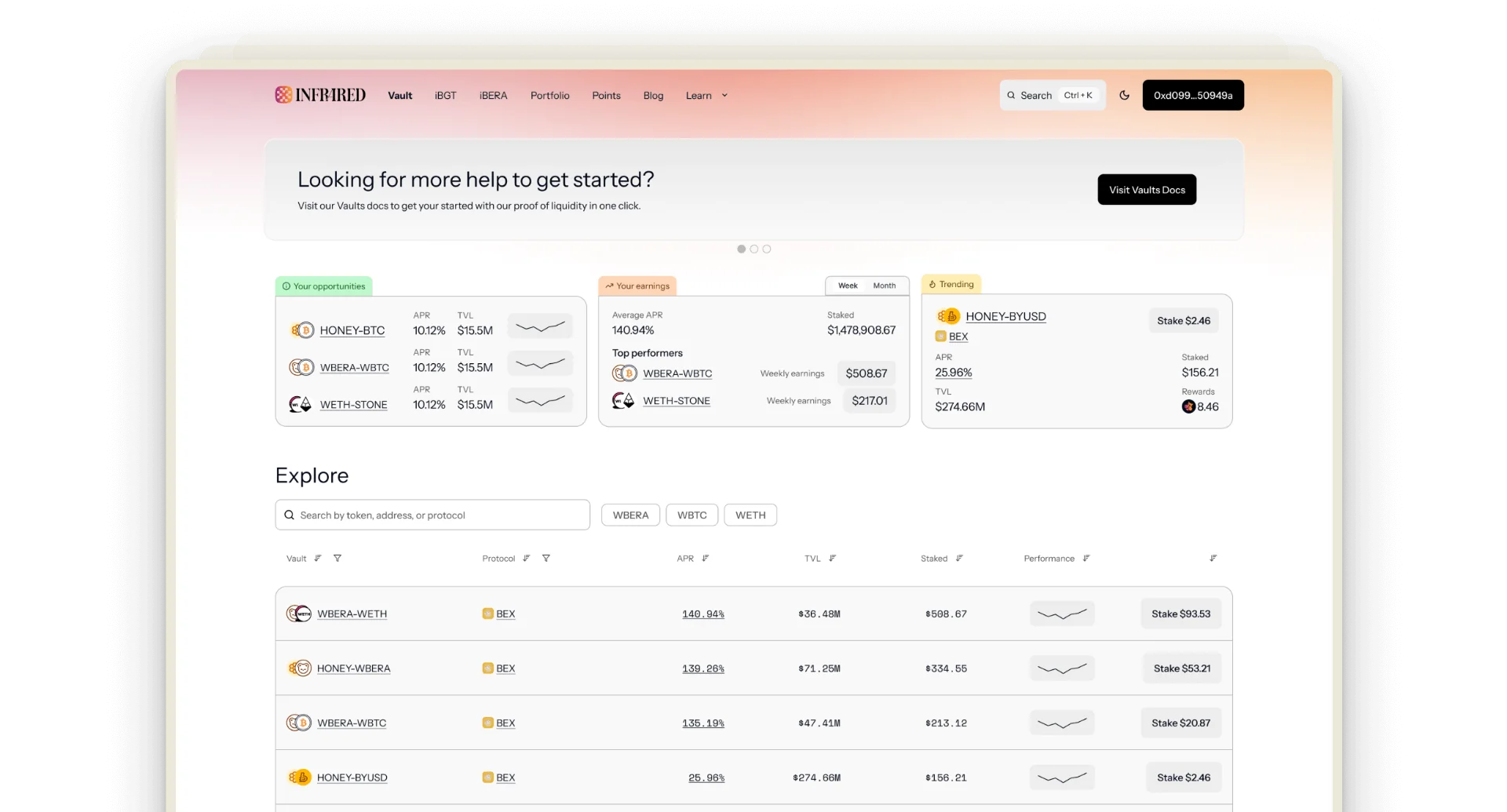 Infrared portfolio: positions, rewards and discovery on one page.